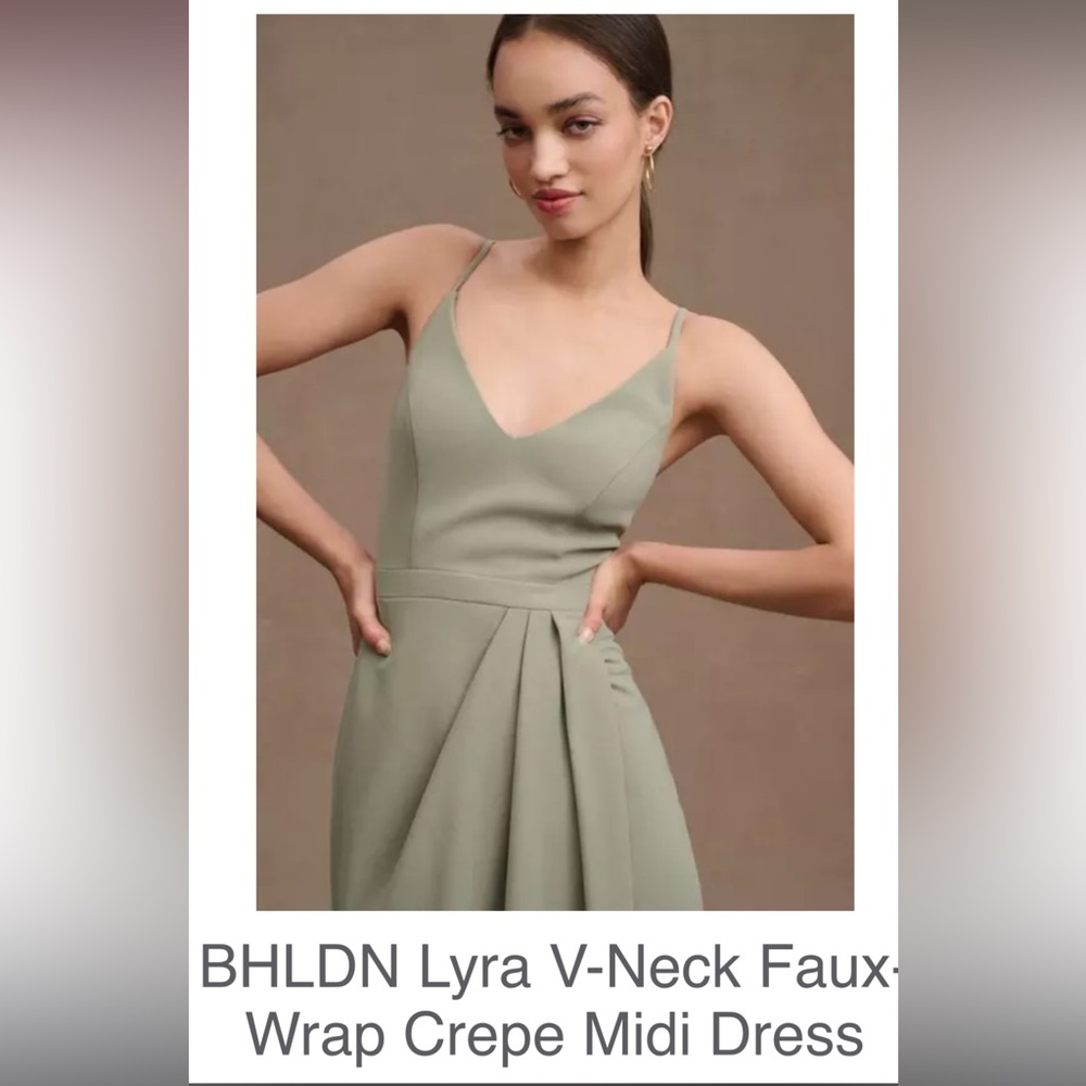 Anthropologie BHLDN moss/sage color Lyra V-Neck Faux-wrap Crepe Midi Dress